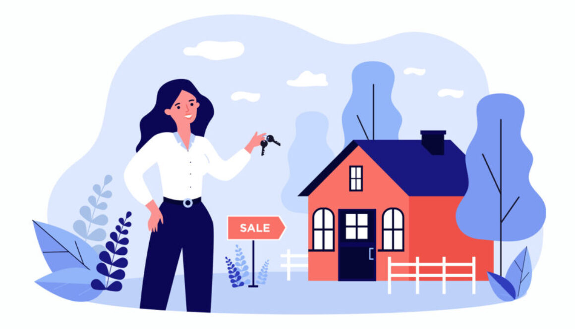 Woman holding keys from house for sale and smiling