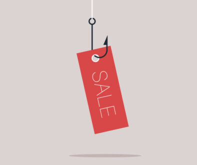 A sale tag hanging on a hook, online scam, a suspicious commercial offer