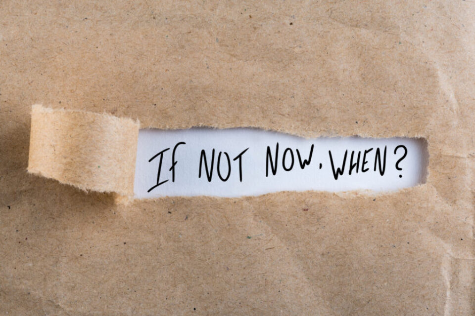 If Not Now When, appearing behind torn brown paper